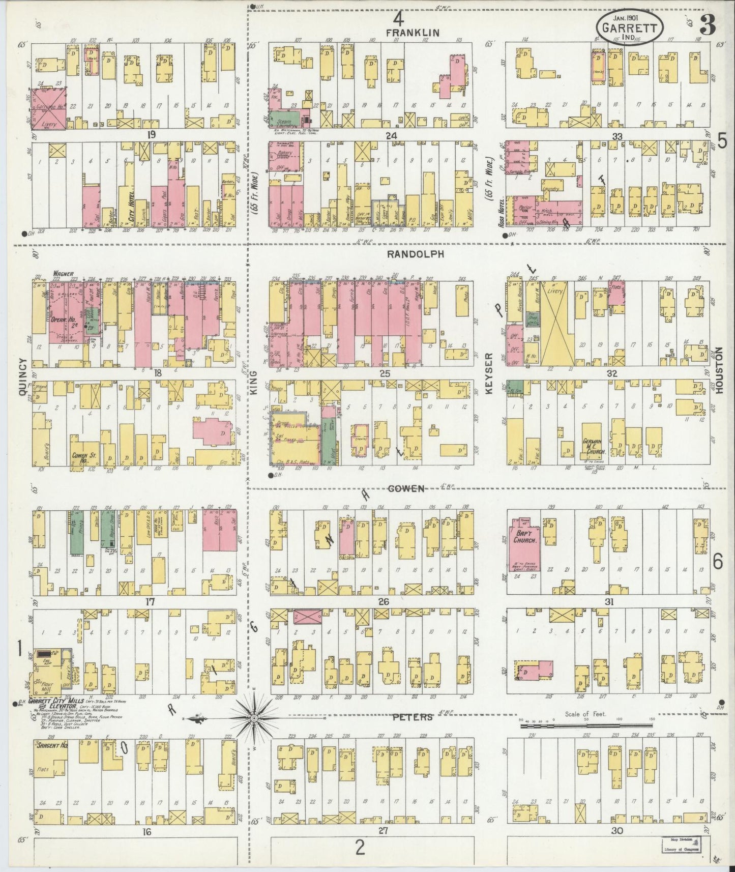 Sanborn Fire Insurance Map from Garrett, De Kalb County, Indiana (1901), Sheet #0003 - Historic Sanborn Fire Insurance Map Print, vintage old map wall art, antique decor, genealogy gift, Indiana Indiana map