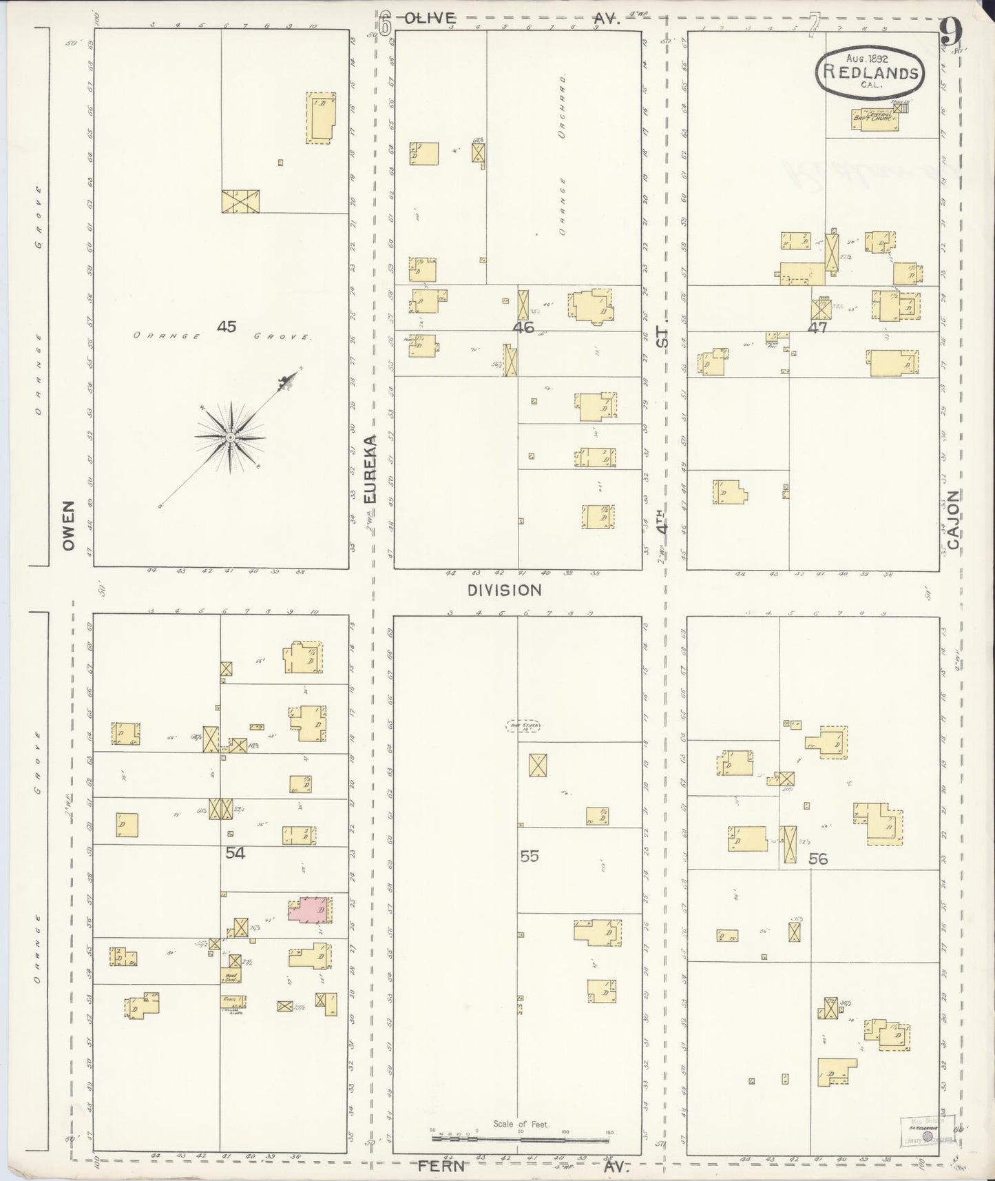 Sanborn Fire Insurance Map from Redlands, San Bernardino County, California (1892), Sheet #0009 - Complete Map Set gallery image, historic Sanborn map, vintage wall art, California California
