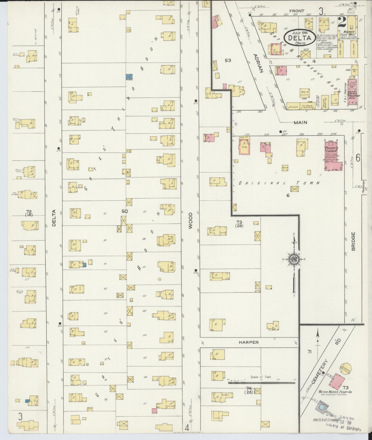 Sanborn Fire Insurance Map from Delta, Fulton County, Ohio (1916), Sheet #0002 - Historic Sanborn Fire Insurance Map Print, vintage old map wall art, antique decor, genealogy gift, Ohio Ohio map