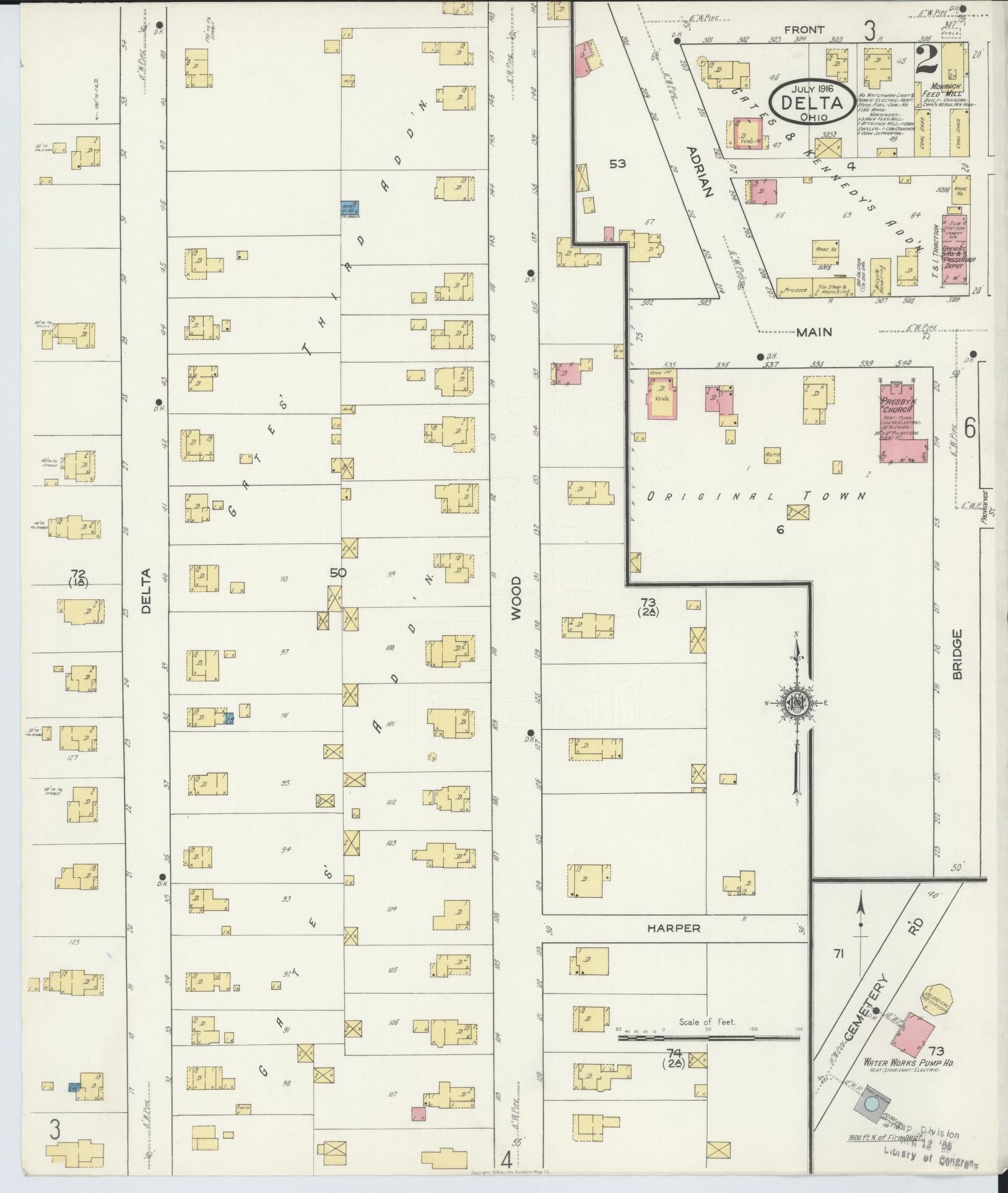Sanborn Fire Insurance Map from Delta, Fulton County, Ohio (1916), Sheet #0002 - Historic Sanborn Fire Insurance Map Print, vintage old map wall art, antique decor, genealogy gift, Ohio Ohio map