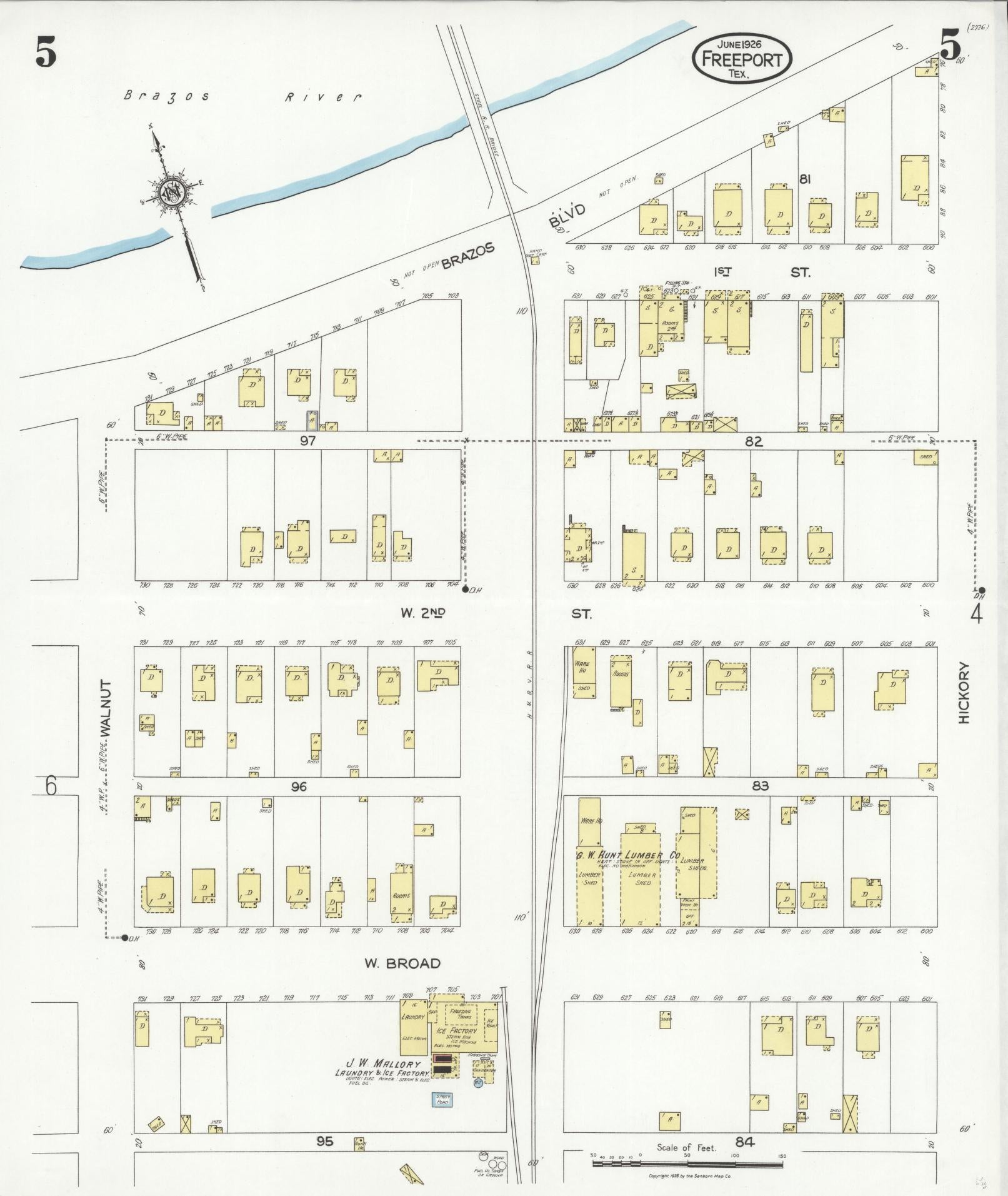 Sanborn Fire Insurance Map from Freeport, Brazoria County, Texas (1926), Sheet #0005 - Historic Sanborn Fire Insurance Map Print, vintage old map wall art, antique decor, genealogy gift, Texas Texas map