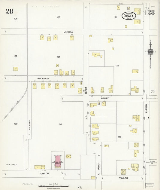 Sanborn Fire Insurance Map from Ocala, Marion County, Florida (1924), Sheet #0028 - Historic Sanborn Fire Insurance Map Print, vintage old map wall art, antique decor, genealogy gift, Florida Florida map