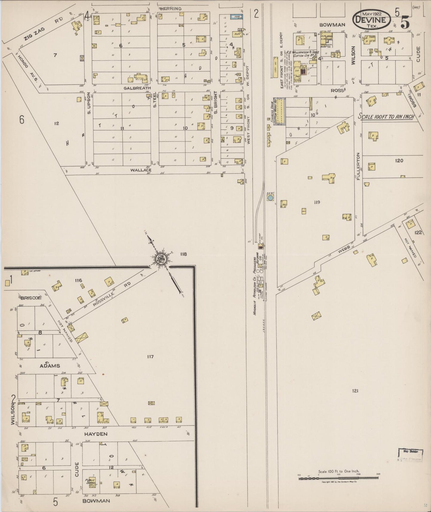 Sanborn Fire Insurance Map from Devine, Medina County, Texas (1922), Sheet #0005 - Historic Sanborn Fire Insurance Map Print, vintage old map wall art, antique decor, genealogy gift, Texas Texas map