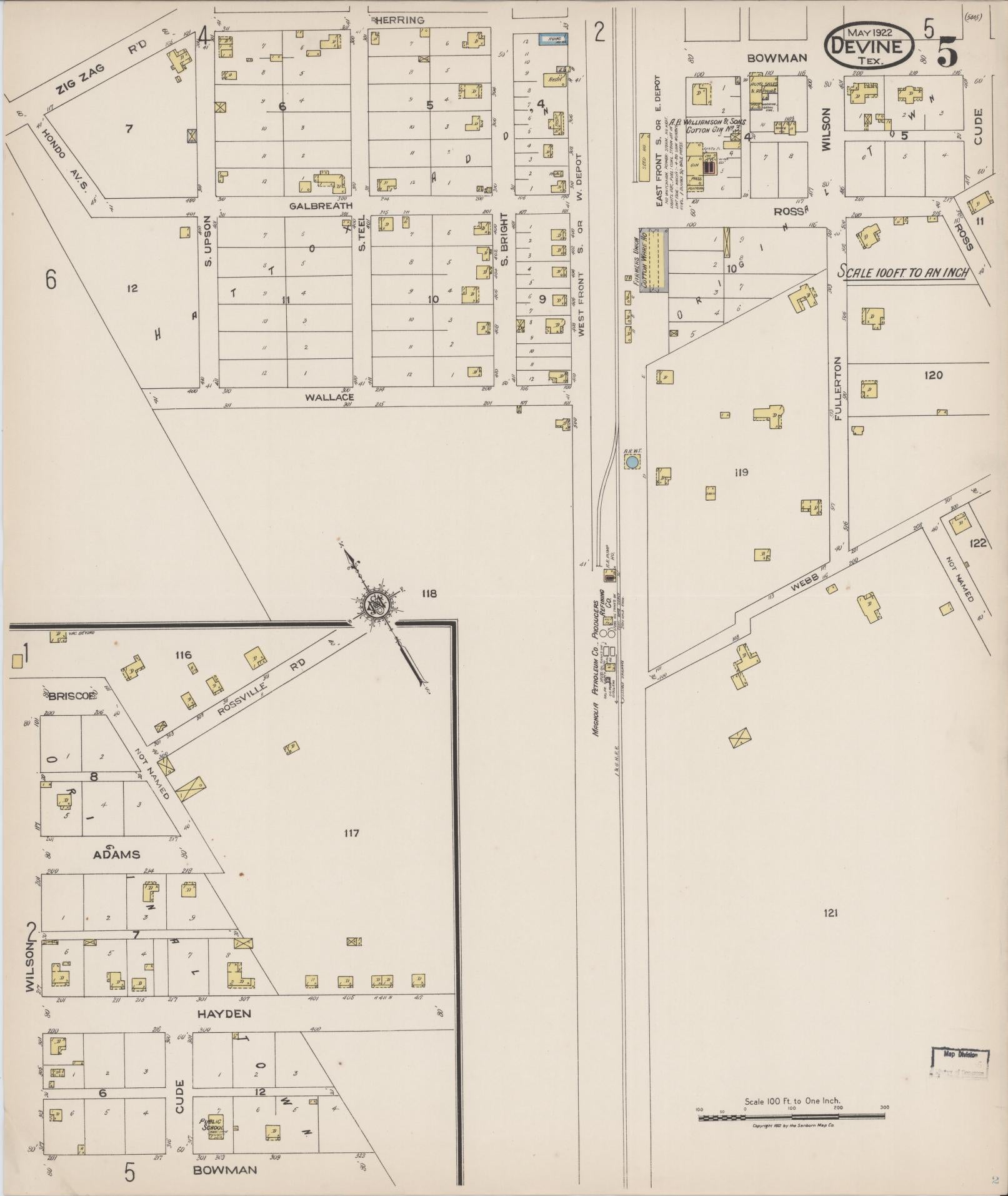 Sanborn Fire Insurance Map from Devine, Medina County, Texas (1922), Sheet #0005 - Historic Sanborn Fire Insurance Map Print, vintage old map wall art, antique decor, genealogy gift, Texas Texas map