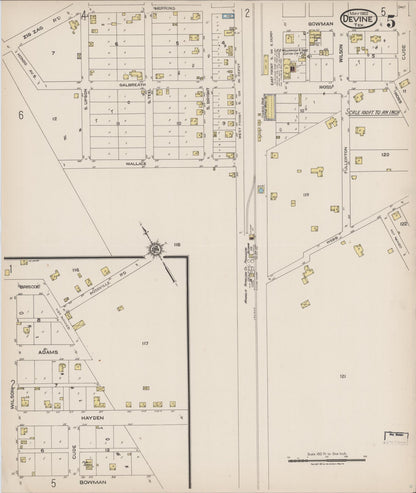 Sanborn Fire Insurance Map from Devine, Medina County, Texas (1922), Sheet #0005 - Historic Sanborn Fire Insurance Map Print, vintage old map wall art, antique decor, genealogy gift, Texas Texas map