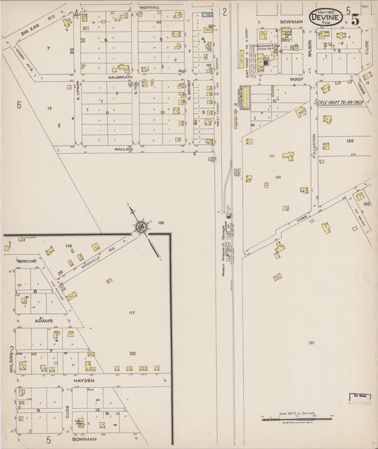 Sanborn Fire Insurance Map from Devine, Medina County, Texas (1922), Sheet #0005 - Historic Sanborn Fire Insurance Map Print, vintage old map wall art, antique decor, genealogy gift, Texas Texas map