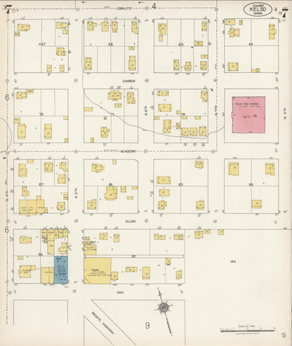 Sanborn Fire Insurance Map from Kelso, Cowlitz County, Washington (1923), Sheet #0007 - Complete Map Set gallery image, historic Sanborn map, vintage wall art, Washington Washington