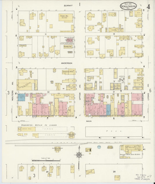 Sanborn Fire Insurance Map from Schulenburg, Fayette County, Texas (1912), Sheet #0004 - Historic Sanborn Fire Insurance Map Print, vintage old map wall art, antique decor, genealogy gift, Texas Texas map