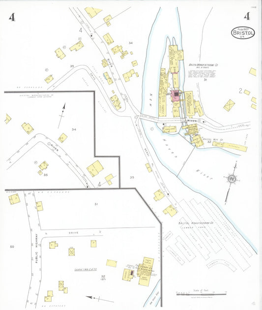 Sanborn Fire Insurance Map from Bristol, Addison County, Vermont (1927), Sheet #0004 - Historic Sanborn Fire Insurance Map Print, vintage old map wall art, antique decor, genealogy gift, Vermont Vermont map