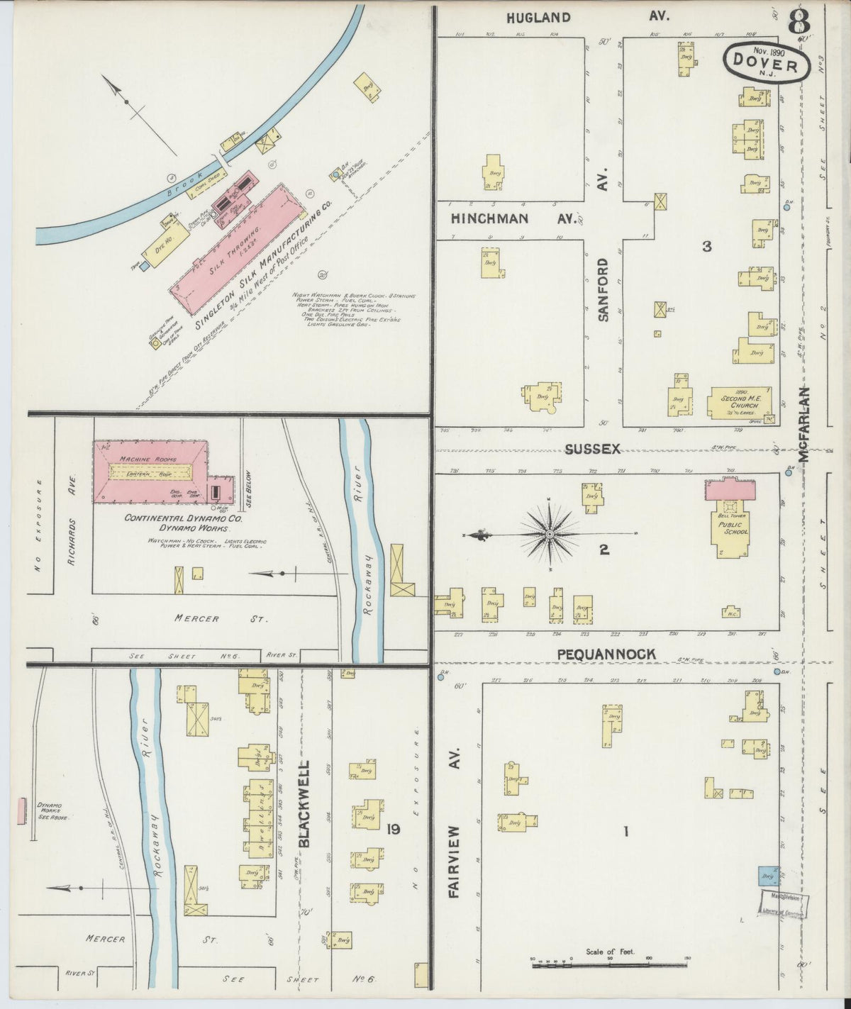Sanborn Fire Insurance Map from Dover, Morris County, New Jersey (1890), Sheet #0008 - Complete Map Set gallery image, historic Sanborn map, vintage wall art, New Jersey New Jersey