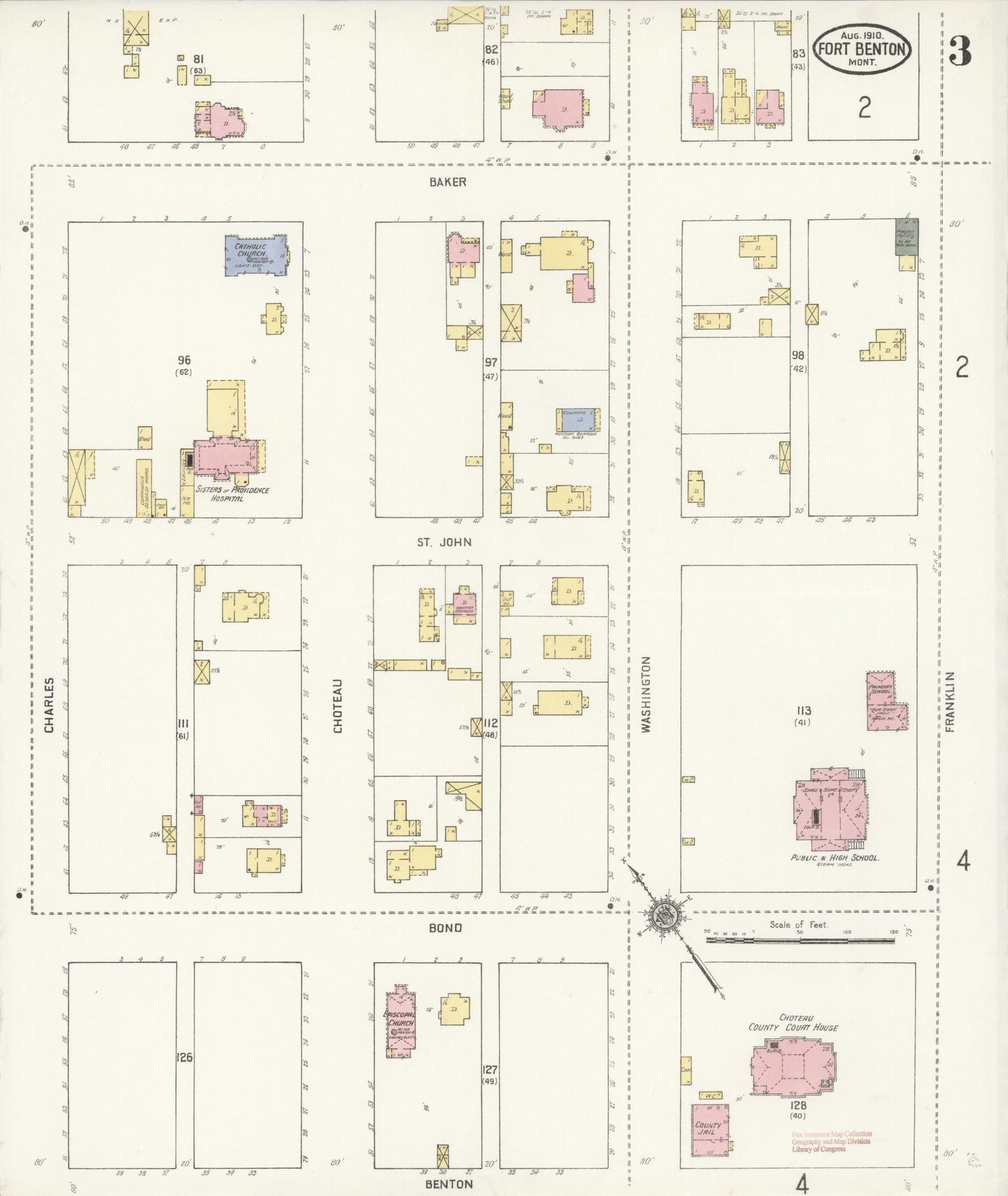 Sanborn Fire Insurance Map from Fort Benton, Chouteau County, Montana (1910), Sheet #0003 - Historic Sanborn Fire Insurance Map Print, vintage old map wall art, antique decor, genealogy gift, Montana Montana map