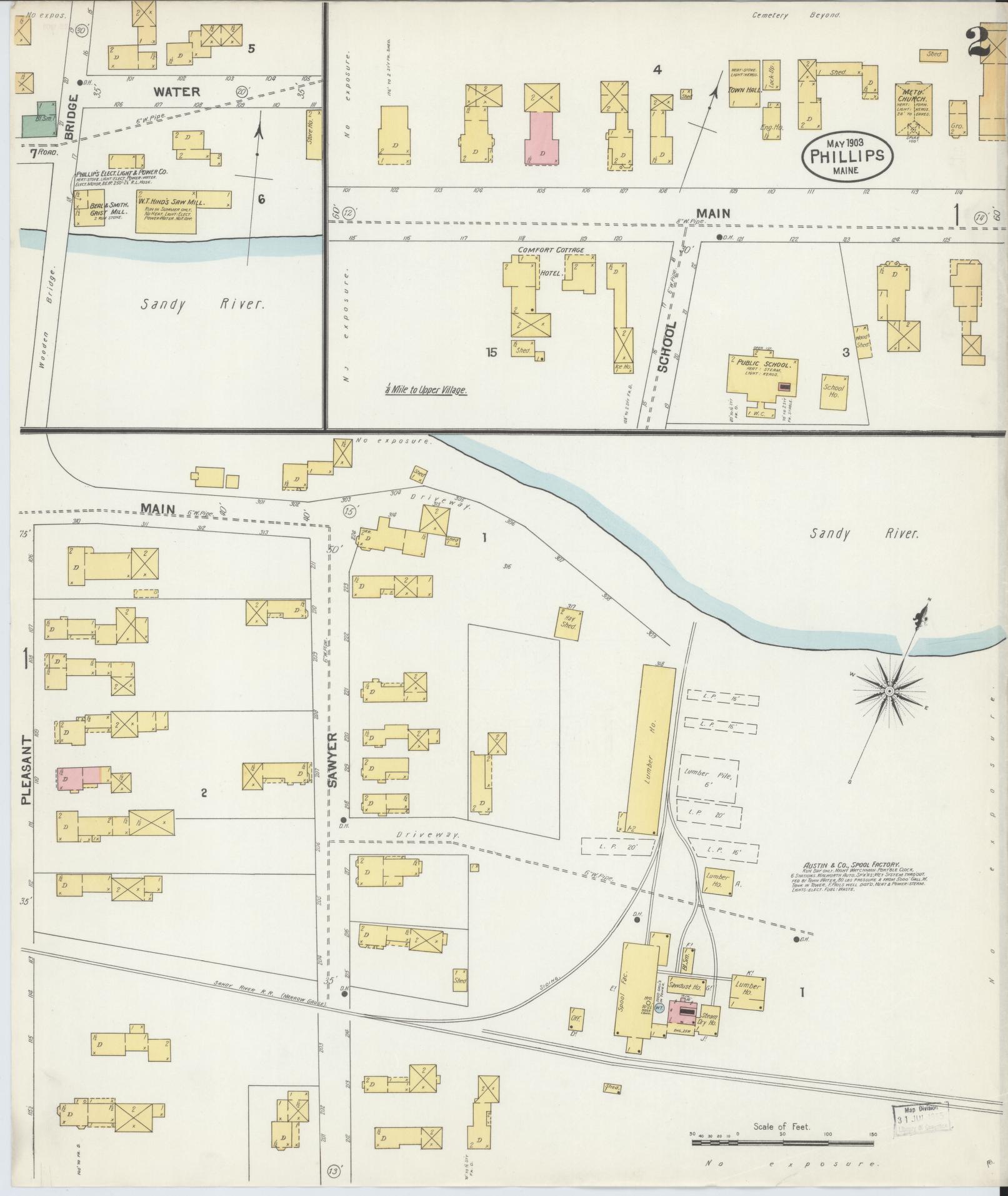 Sanborn Fire Insurance Map from Phillips, Franklin County, Maine (1903), Sheet #0002 - Historic Sanborn Fire Insurance Map Print, vintage old map wall art, antique decor, genealogy gift, Maine Maine map