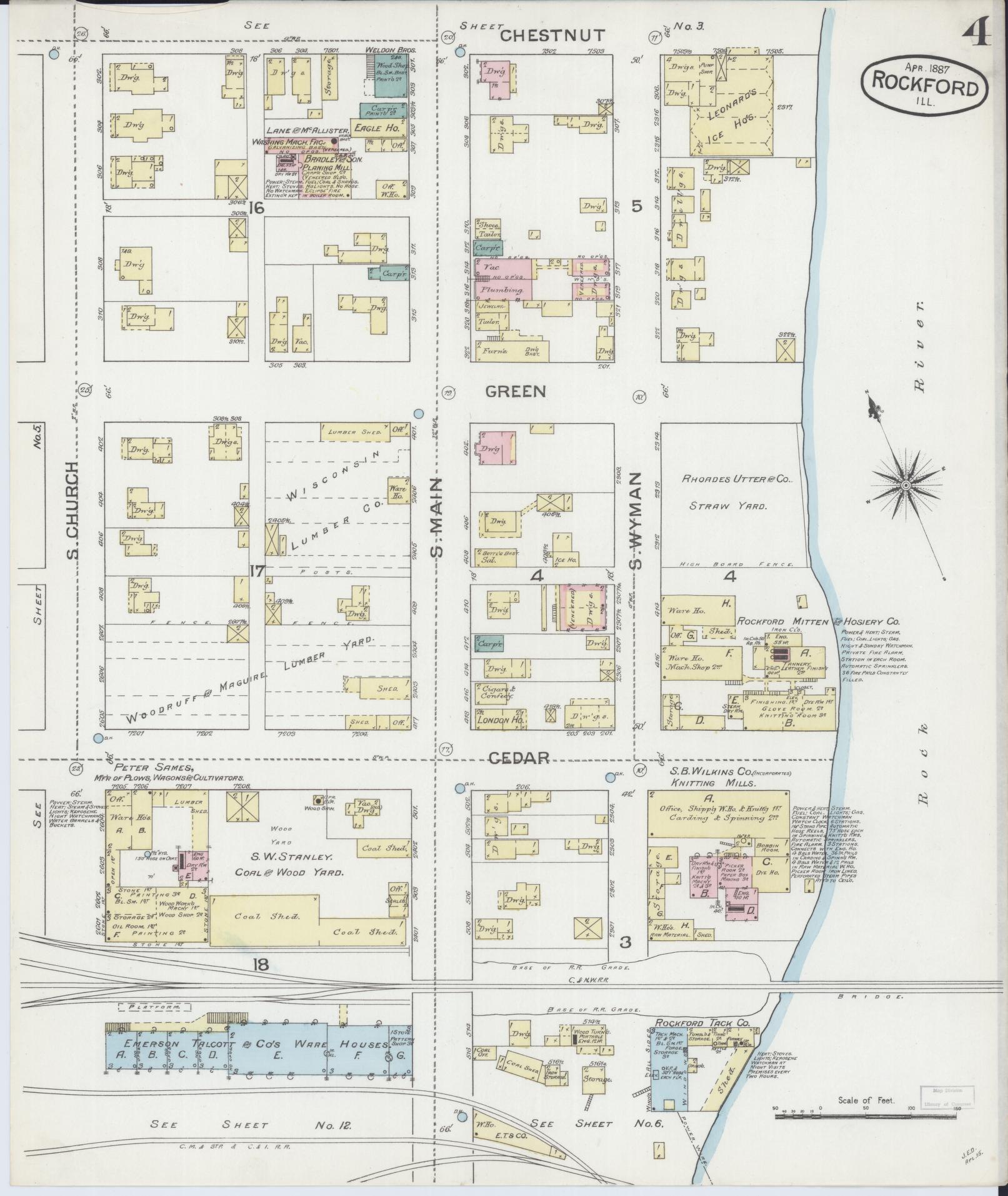 Sanborn Fire Insurance Map from Rockford, Winnebago County, Illinois (1887), Sheet #0004 - Complete Map Set gallery image, historic Sanborn map, vintage wall art, Illinois Illinois