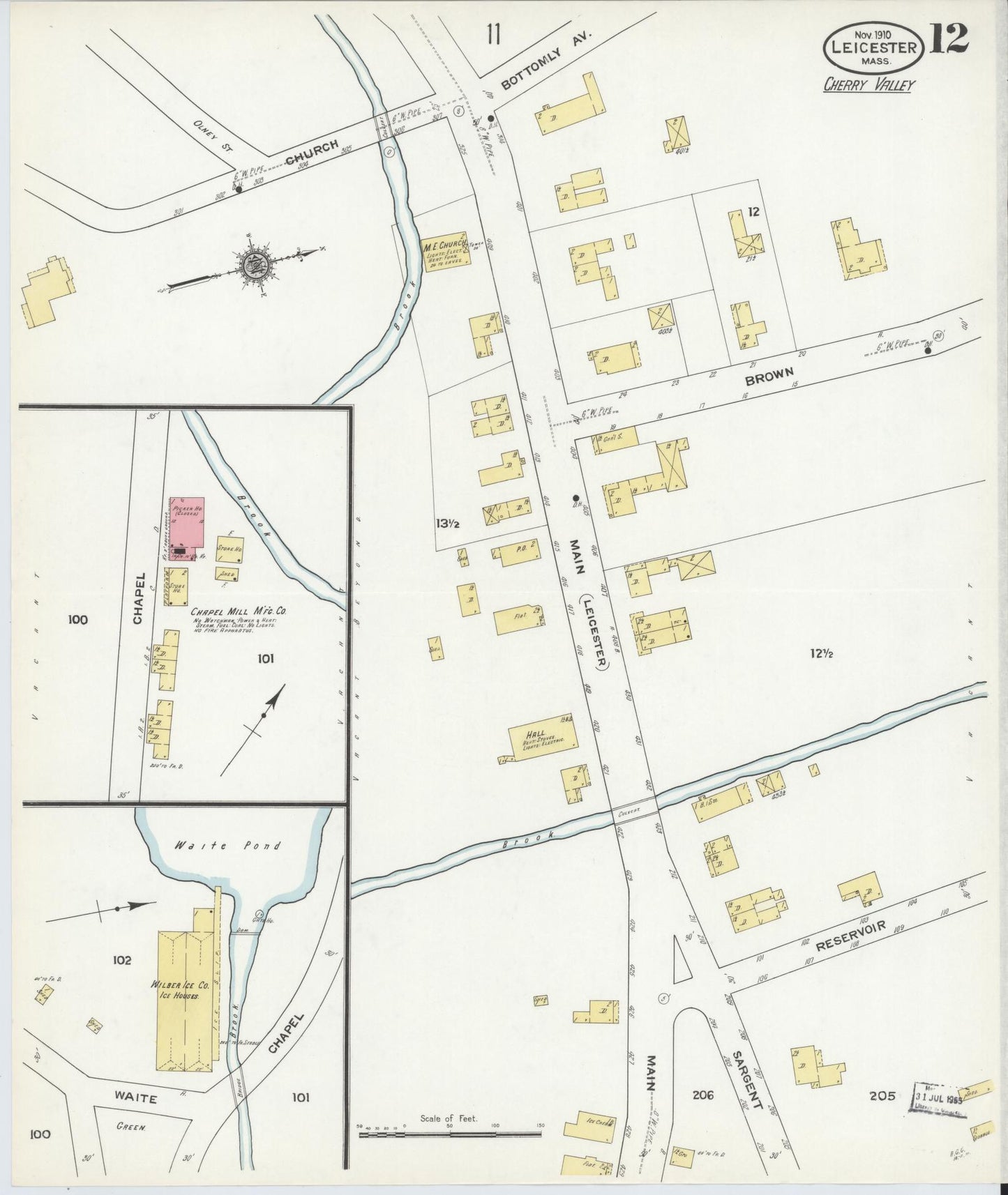 Sanborn Fire Insurance Map from Leicester, Worcester County, Massachusetts (1910), Sheet #0012 - Complete Map Set gallery image, historic Sanborn map, vintage wall art, Massachusetts Massachusetts