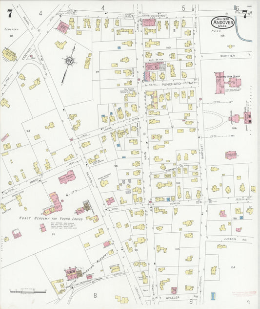 Sanborn Fire Insurance Map from Andover, Essex County, Massachusetts (1930), Sheet #0007 - Historic Sanborn Fire Insurance Map Print, vintage old map wall art, antique decor, genealogy gift, Massachusetts Massachusetts map