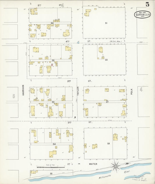 Sanborn Fire Insurance Map from Corvallis, Benton County, Oregon (1895), Sheet #0005 - Historic Sanborn Fire Insurance Map Print, vintage old map wall art, antique decor, genealogy gift, Oregon Oregon map