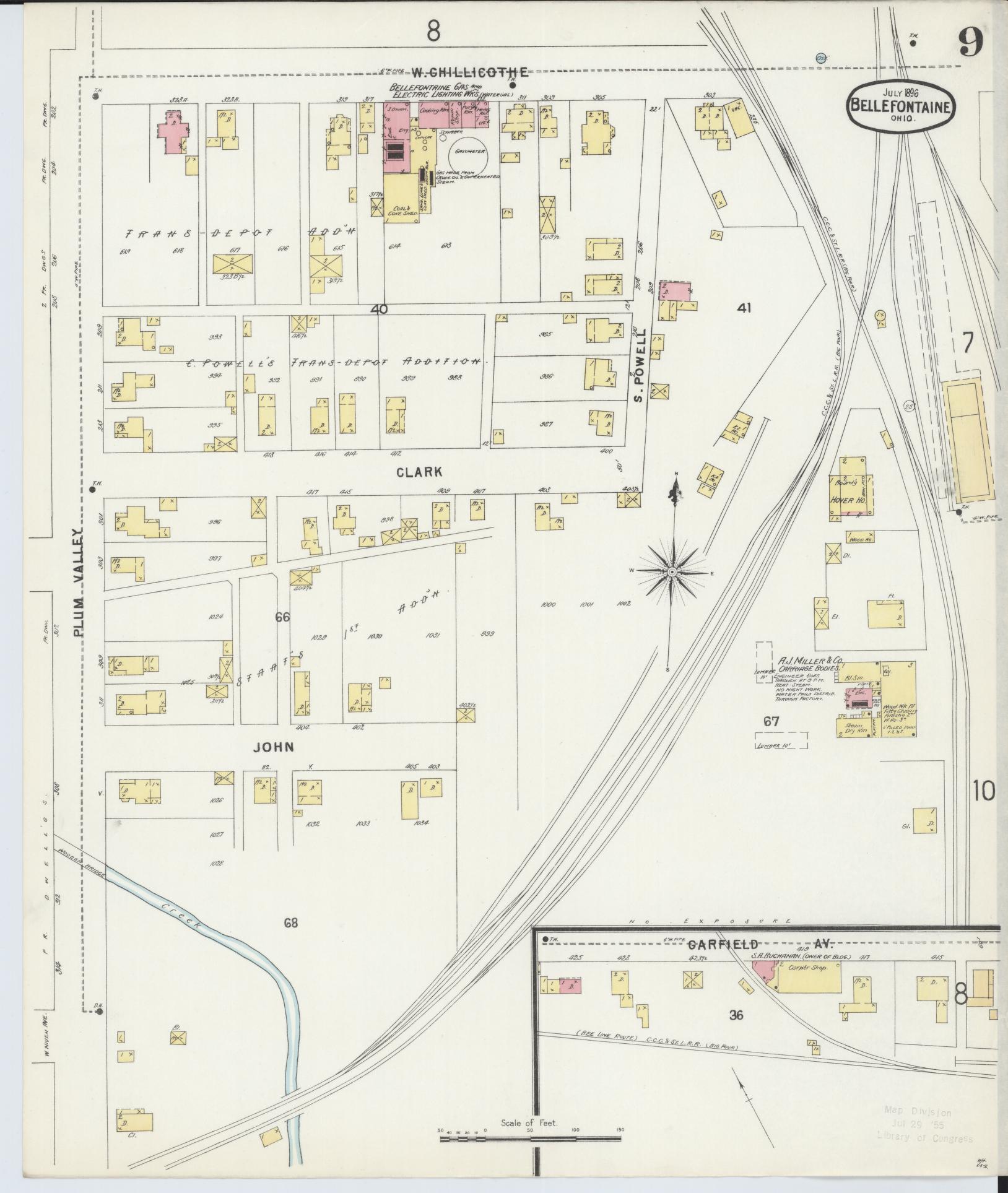 Sanborn Fire Insurance Map from Bellefontaine, Logan County, Ohio (1896), Sheet #0009 - Historic Sanborn Fire Insurance Map Print, vintage old map wall art, antique decor, genealogy gift, Ohio Ohio map