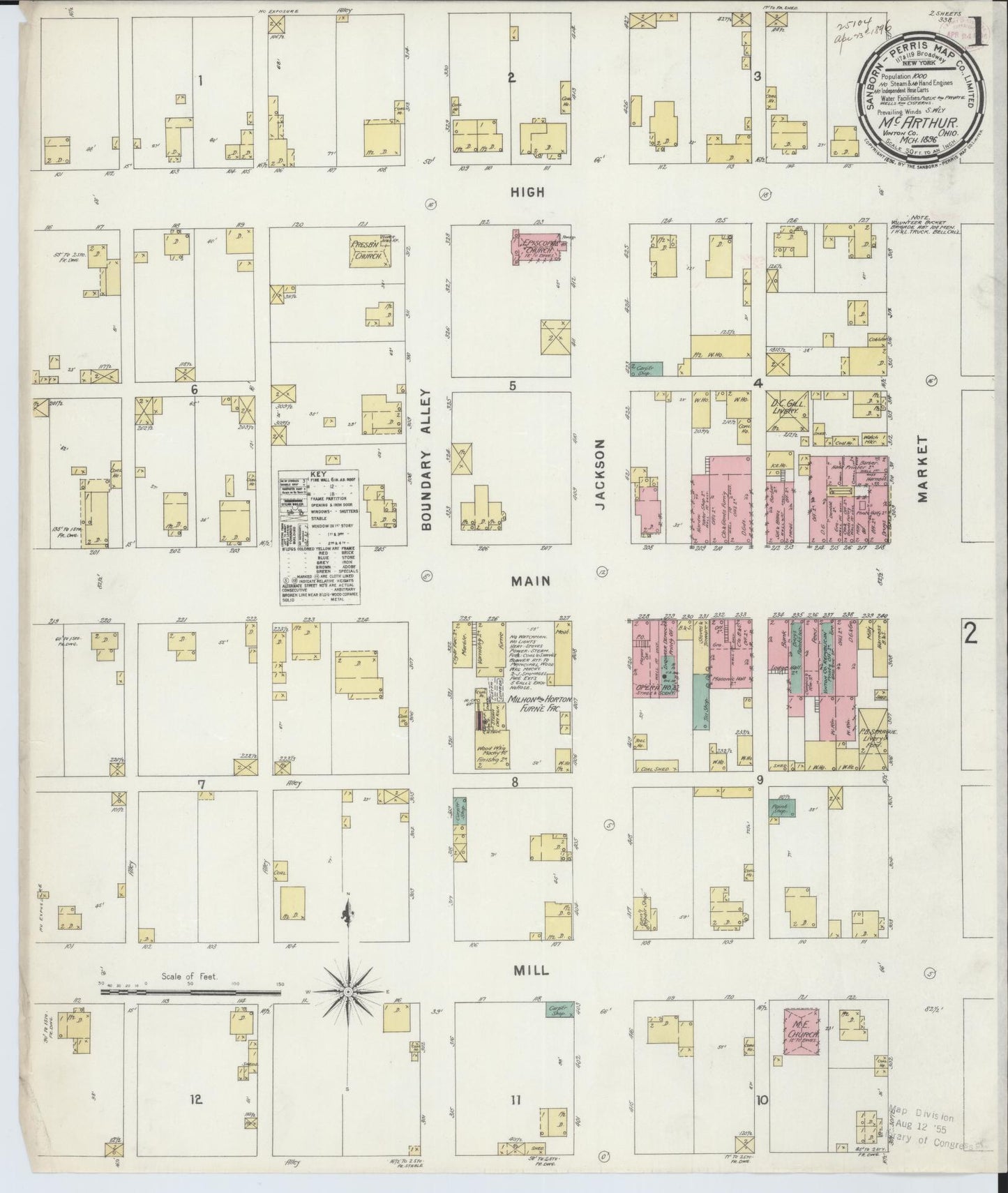 Sanborn Fire Insurance Map from McArthur, Vinton County, Ohio (1896), Sheet #0001 - Historic Sanborn Fire Insurance Map Print, vintage old map wall art, antique decor, genealogy gift, Ohio Ohio map