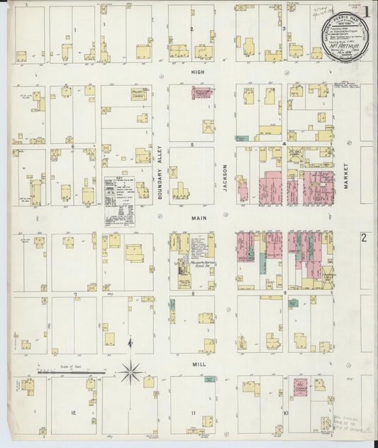 Sanborn Fire Insurance Map from McArthur, Vinton County, Ohio (1896), Sheet #0001 - Historic Sanborn Fire Insurance Map Print, vintage old map wall art, antique decor, genealogy gift, Ohio Ohio map