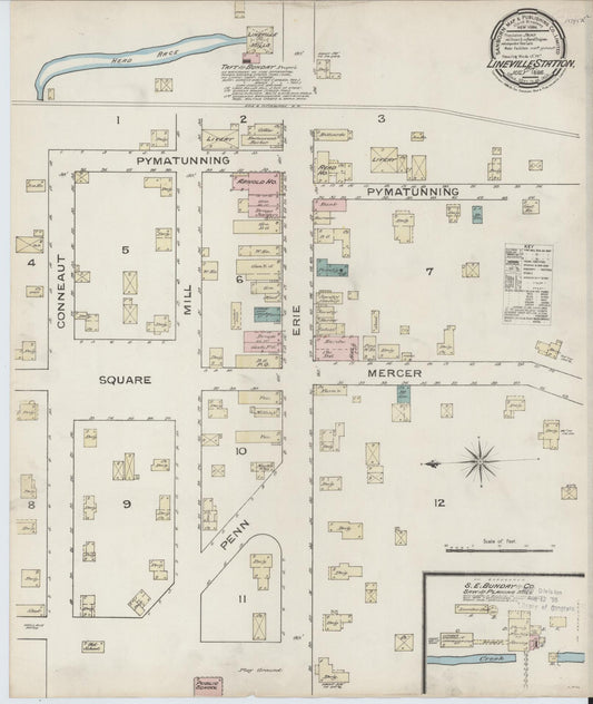 Sanborn Fire Insurance Map from Linesville, Crawford County, Pennsylvania (1886), Sheet #0001 - Historic Sanborn Fire Insurance Map Print, vintage old map wall art, antique decor, genealogy gift, Pennsylvania Pennsylvania map
