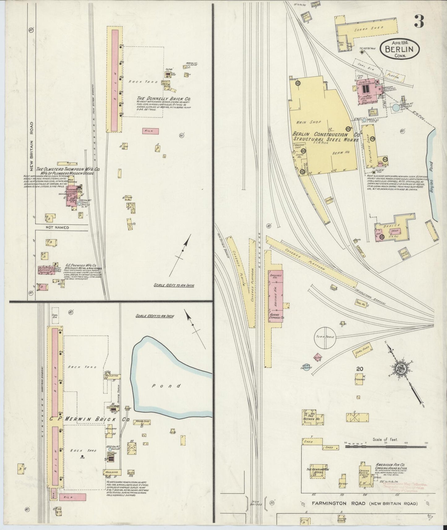 Sanborn Fire Insurance Map from Berlin, Hartford County, Connecticut (1914), Sheet #0003 - Complete Map Set gallery image, historic Sanborn map, vintage wall art, Connecticut Connecticut