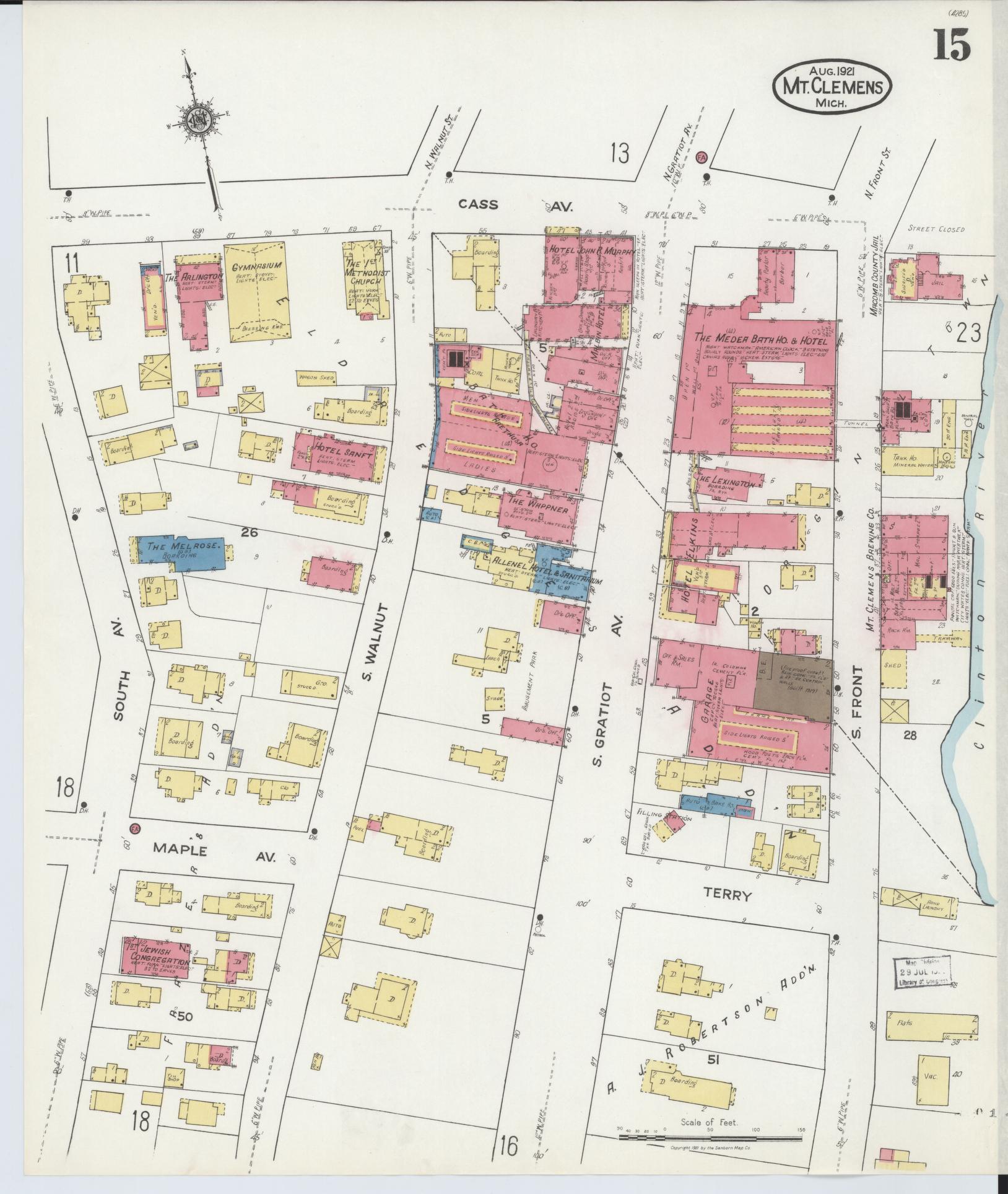 Sanborn Fire Insurance Map from Mount Clemens, Macomb County, Michigan (1921), Sheet #0015 - Complete Map Set gallery image, historic Sanborn map, vintage wall art, Michigan Michigan