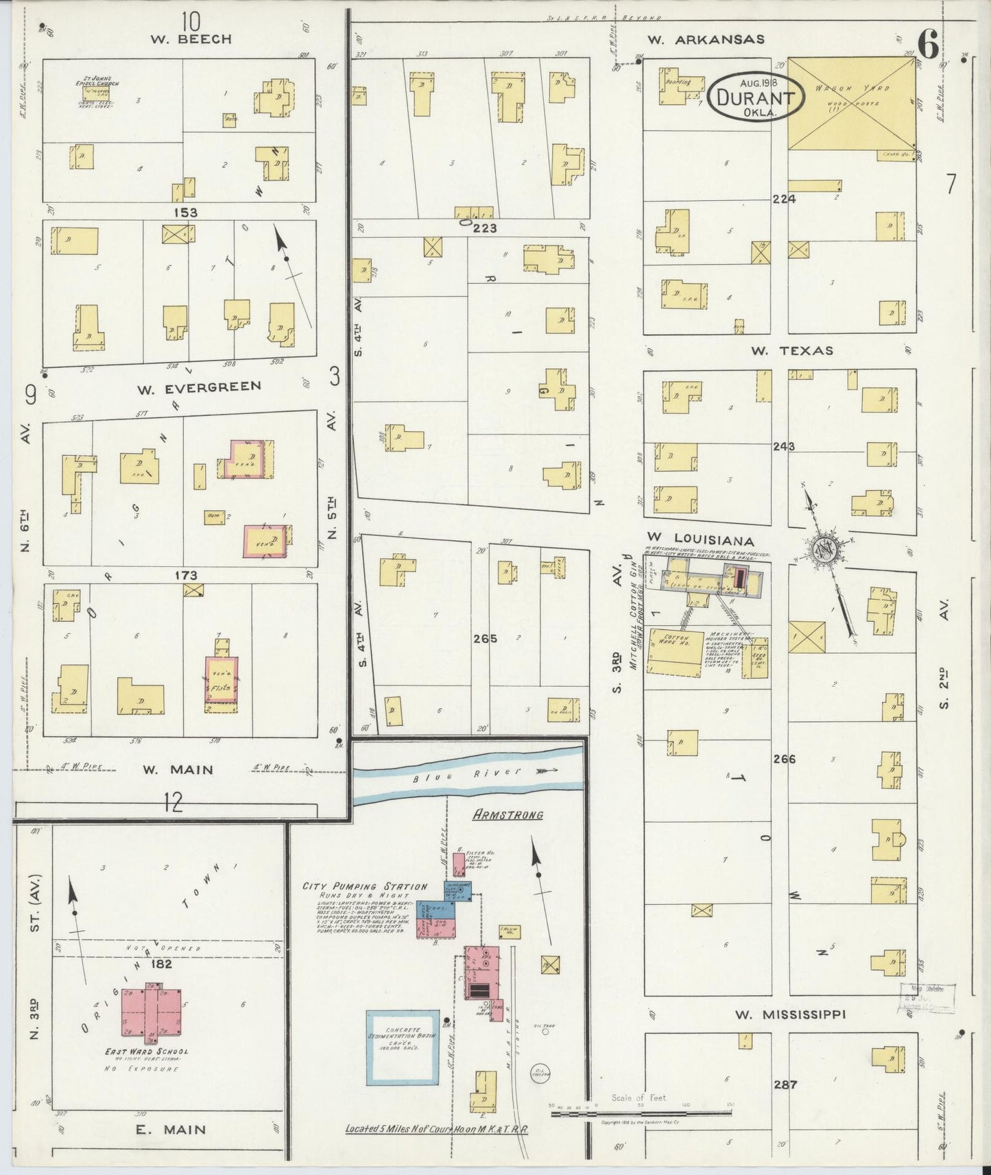Sanborn Fire Insurance Map from Durant, Bryan County, Oklahoma (1918), Sheet #0006 - Complete Map Set gallery image, historic Sanborn map, vintage wall art, Oklahoma Oklahoma
