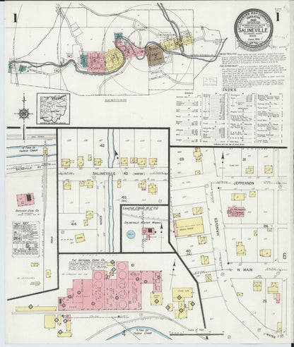 Sanborn Fire Insurance Map from Salineville, Columbiana County, Ohio (1924), Sheet #0001 - Historic Sanborn Fire Insurance Map Print, vintage old map wall art, antique decor, genealogy gift, Ohio Ohio map