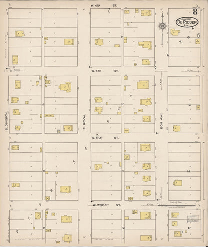 Sanborn Fire Insurance Map from De Ridder, Beauregard Parish, Louisiana (1921), Sheet #0008 - Complete Map Set gallery image, historic Sanborn map, vintage wall art, Louisiana Louisiana
