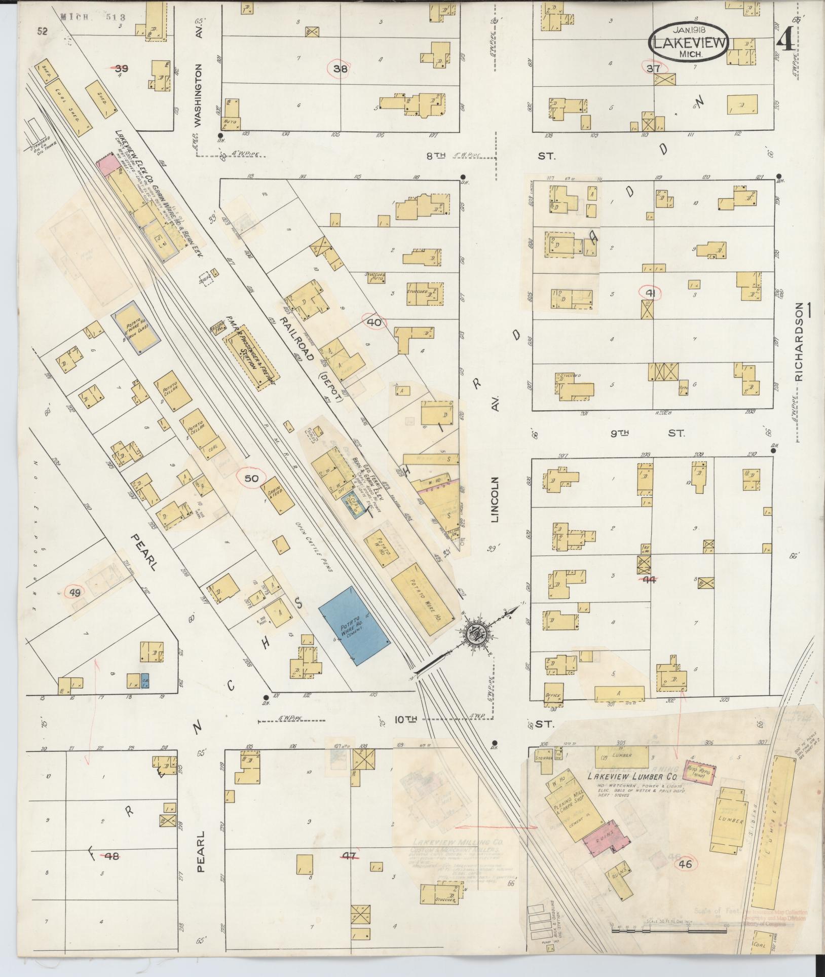 Sanborn Fire Insurance Map from Lakeview, Montcalm County, Michigan (1932), Sheet #0004 - Complete Map Set gallery image, historic Sanborn map, vintage wall art, Michigan Michigan