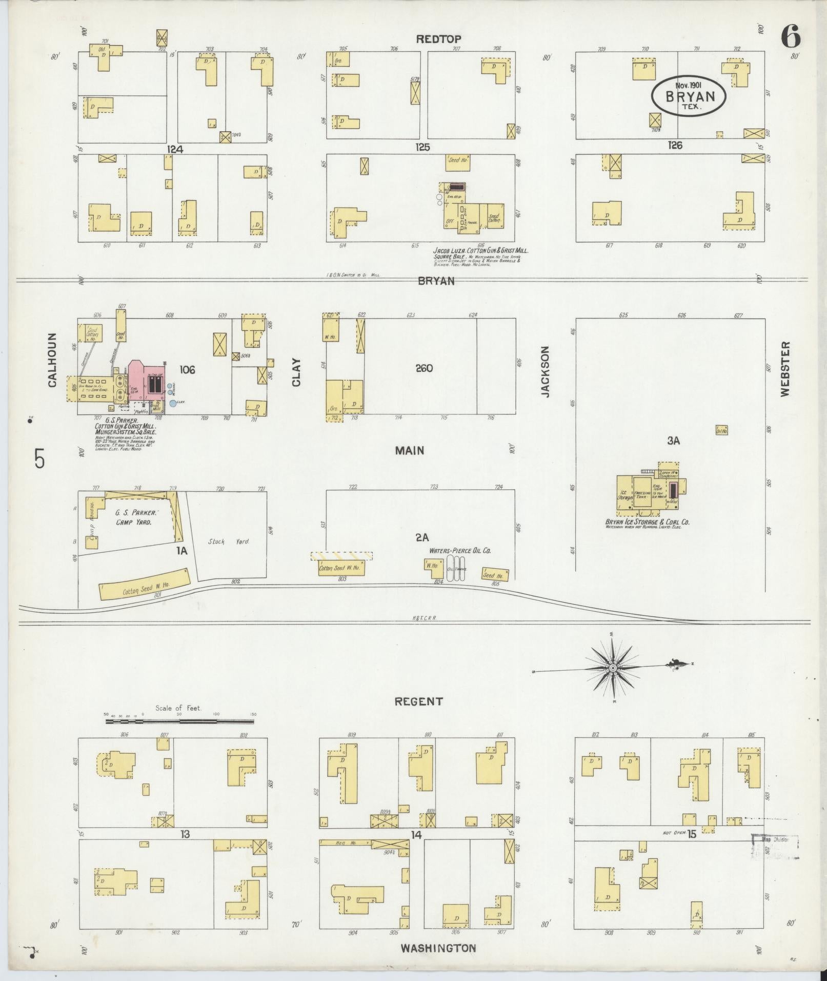 Sanborn Fire Insurance Map from Bryan, Brazos County, Texas (1901), Sheet #0006 - Historic Sanborn Fire Insurance Map Print, vintage old map wall art, antique decor, genealogy gift, Texas Texas map