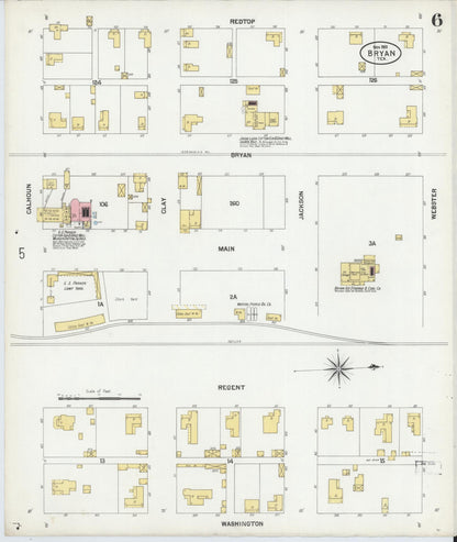 Sanborn Fire Insurance Map from Bryan, Brazos County, Texas (1901), Sheet #0006 - Historic Sanborn Fire Insurance Map Print, vintage old map wall art, antique decor, genealogy gift, Texas Texas map