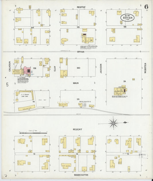 Sanborn Fire Insurance Map from Bryan, Brazos County, Texas (1901), Sheet #0006 - Historic Sanborn Fire Insurance Map Print, vintage old map wall art, antique decor, genealogy gift, Texas Texas map