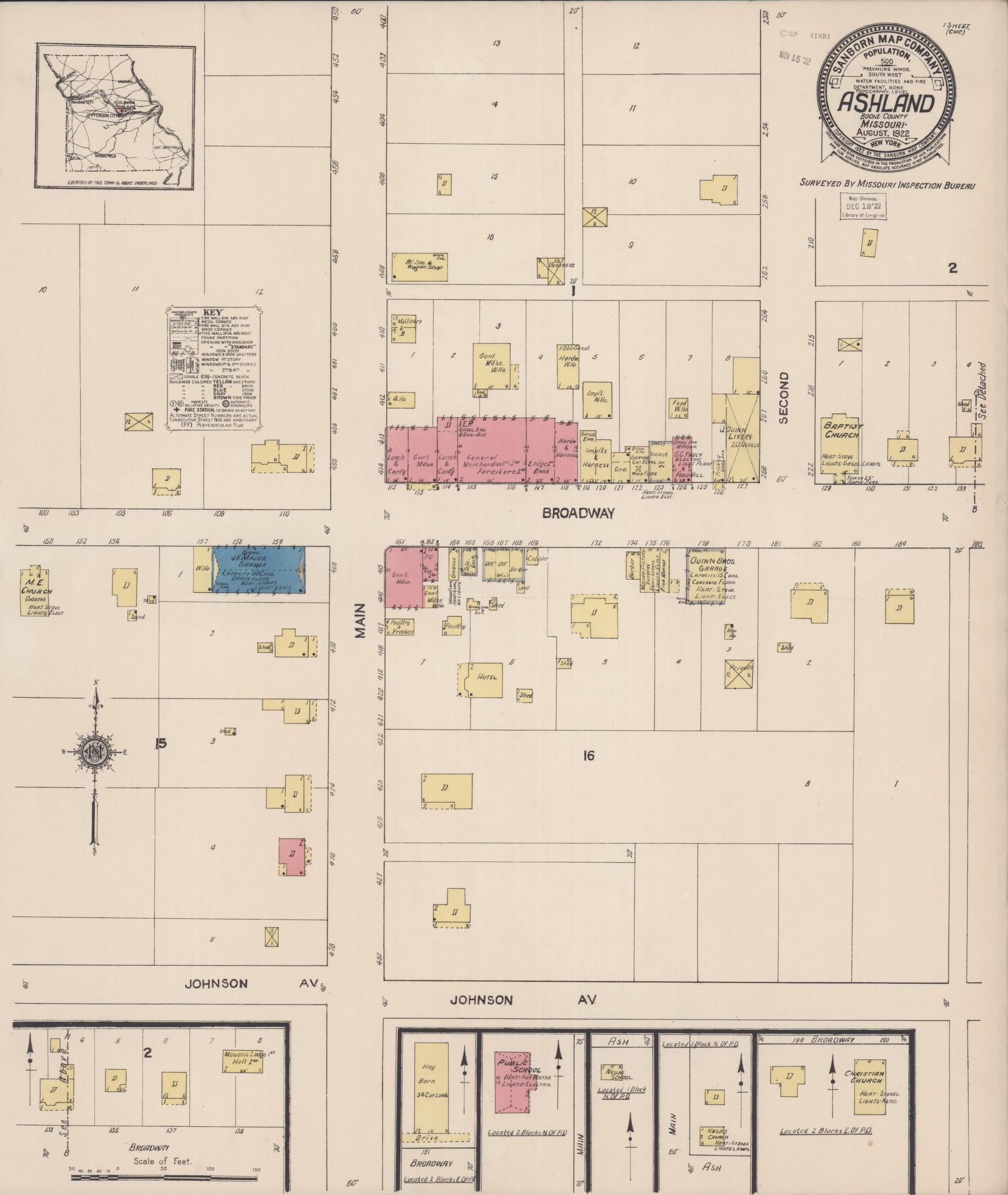 Sanborn Fire Insurance Map from Ashland, Boone County, Missouri (1922), Sheet #0001 - Historic Sanborn Fire Insurance Map Print, vintage old map wall art, antique decor, genealogy gift, Missouri Missouri map