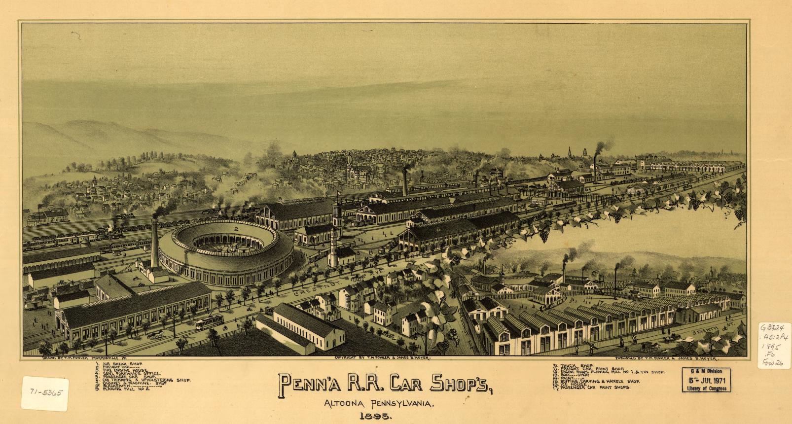 Penn'a R.R. car shop's Altoona, Pennsylvania 1895 (1895) – Historic Bird’s-Eye View Panorama Print