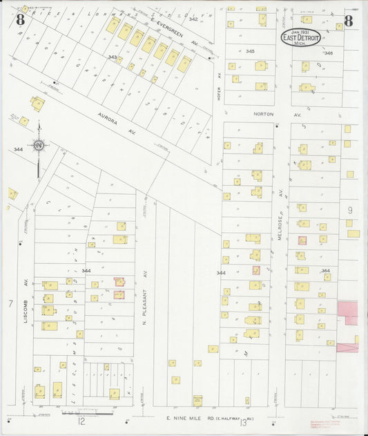 Sanborn Fire Insurance Map from East Detroit, Macomb County, Michigan (1931), Sheet #0008 - Historic Sanborn Fire Insurance Map Print, vintage old map wall art, antique decor, genealogy gift, Michigan Michigan map