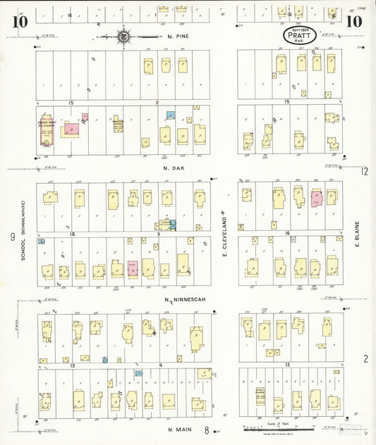 Sanborn Fire Insurance Map from Pratt, Pratt County, Kansas (1924), Sheet #0010 - Historic Sanborn Fire Insurance Map Print, vintage old map wall art, antique decor, genealogy gift, Kansas Kansas map
