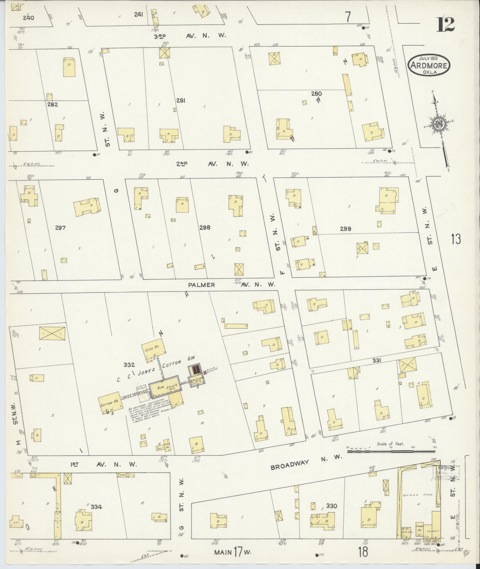 Sanborn Fire Insurance Map from Ardmore, Carter County, Oklahoma (1913), Sheet #0012 - Complete Map Set gallery image, historic Sanborn map, vintage wall art, Oklahoma Oklahoma