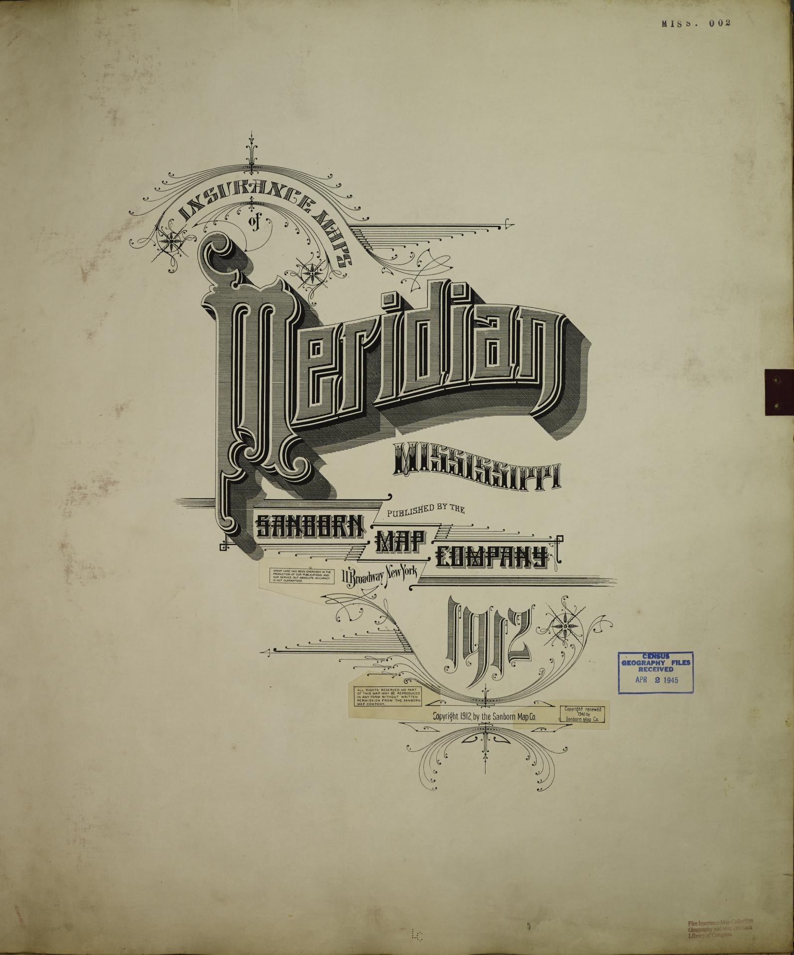 Sanborn Fire Insurance Map from Meridian, Lauderdale County, Mississippi (1950), Sheet #0001 - Historic Sanborn Fire Insurance Map Print, vintage old map wall art, antique decor, genealogy gift, Mississippi Mississippi map