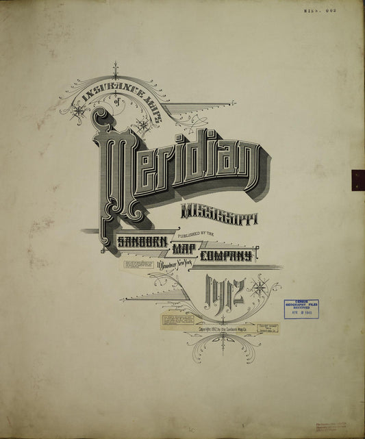 Sanborn Fire Insurance Map from Meridian, Lauderdale County, Mississippi (1950), Sheet #0001 - Historic Sanborn Fire Insurance Map Print, vintage old map wall art, antique decor, genealogy gift, Mississippi Mississippi map