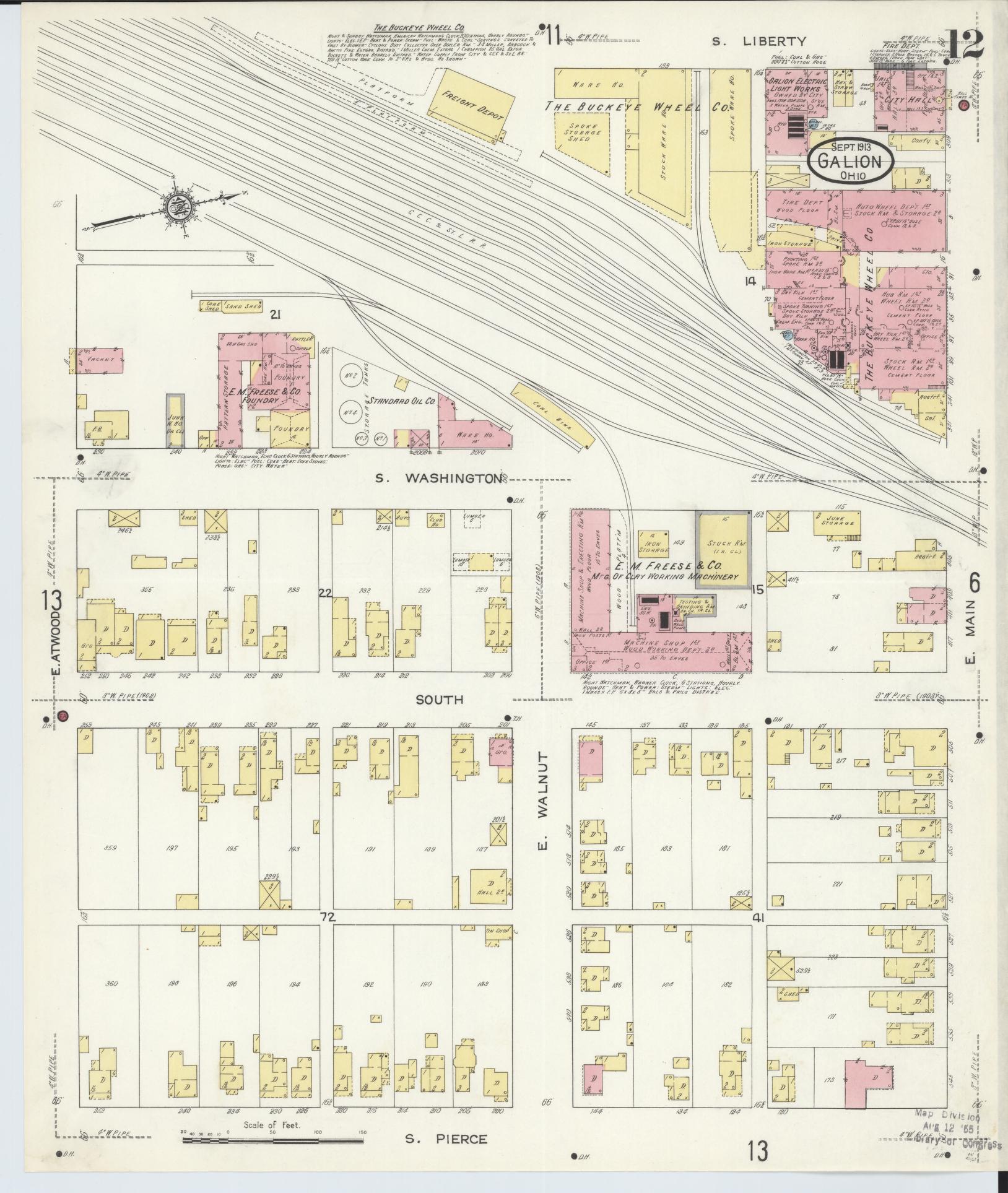 Sanborn Fire Insurance Map from Galion, Crawford County, Ohio (1913), Sheet #0012 - Complete Map Set gallery image, historic Sanborn map, vintage wall art, Ohio Ohio