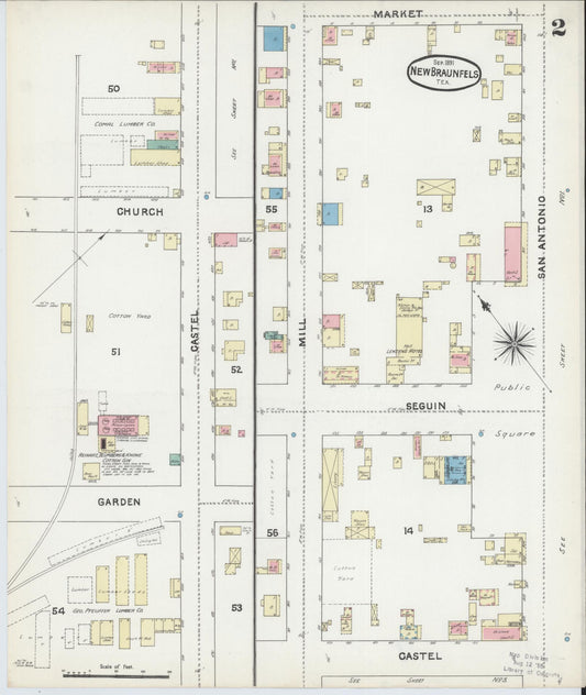 Sanborn Fire Insurance Map from New Braunfels, Comal County, Texas (1891), Sheet #0002 - Historic Sanborn Fire Insurance Map Print, vintage old map wall art, antique decor, genealogy gift, Texas Texas map