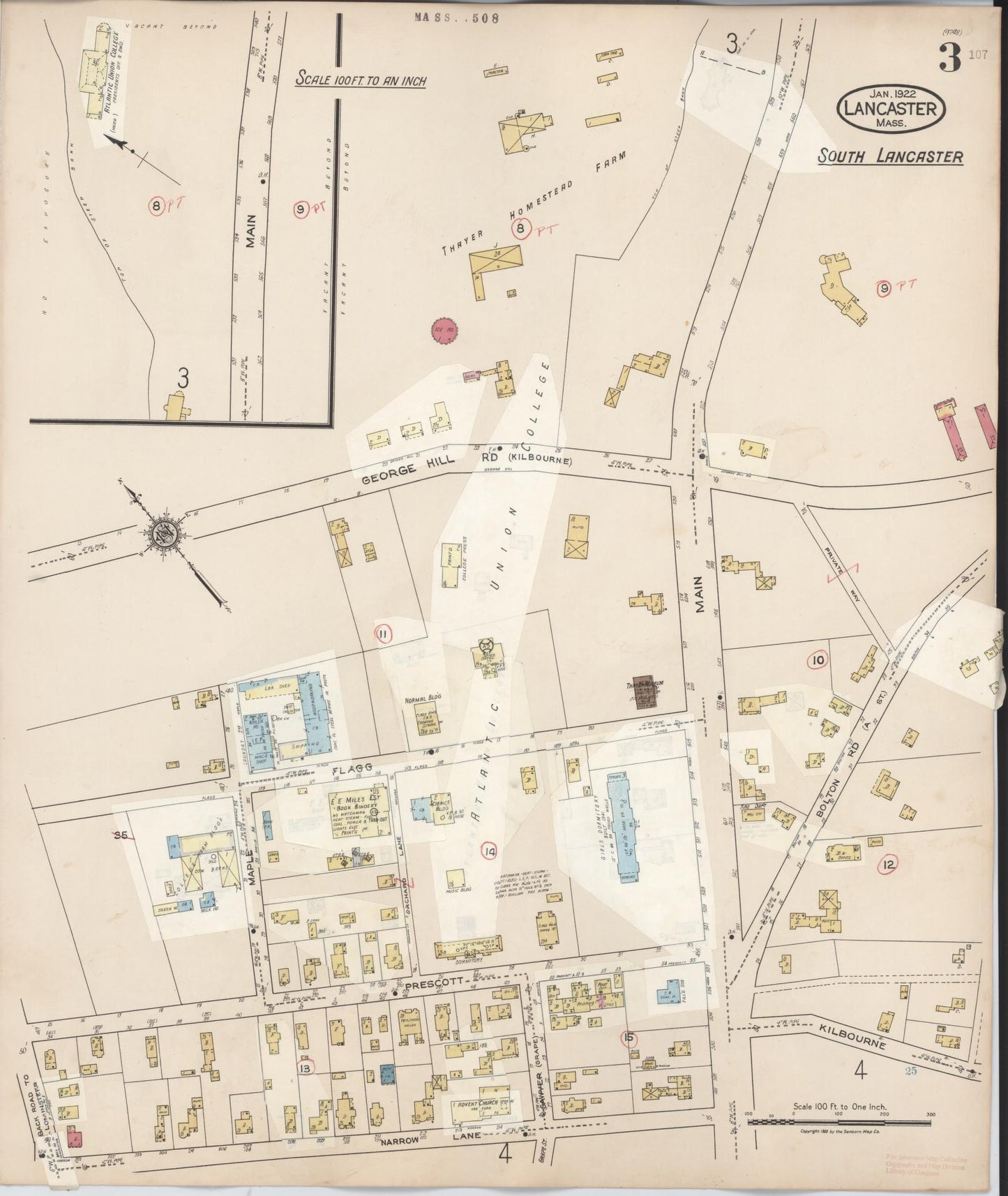 Sanborn Fire Insurance Map from Lancaster, Worcester County, Massachusetts (1945), Sheet #0003 - Complete Map Set gallery image, historic Sanborn map, vintage wall art, Massachusetts Massachusetts