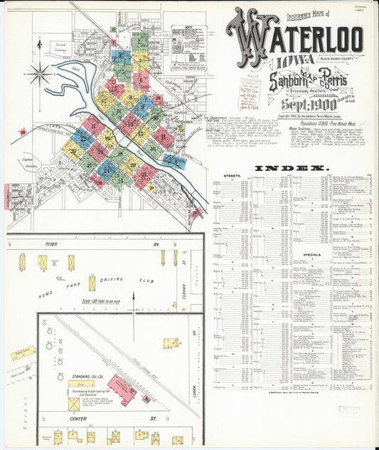 Sanborn Fire Insurance Map from Waterloo, Black Hawk County, Iowa (1900), Sheet #0001 - Historic Sanborn Fire Insurance Map Print, vintage old map wall art