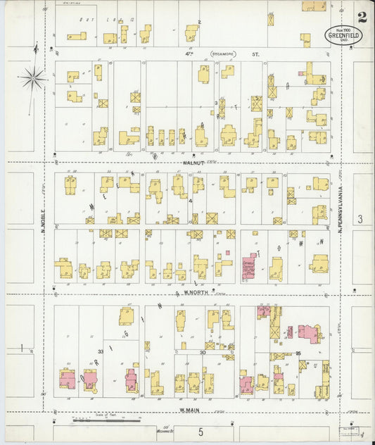 Sanborn Fire Insurance Map from Greenfield, Hancock County, Indiana (1900), Sheet #0002 - Historic Sanborn Fire Insurance Map Print, vintage old map wall art, antique decor, genealogy gift, Indiana Indiana map
