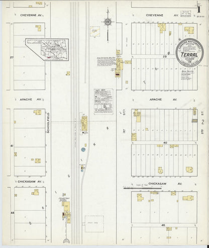 Sanborn Fire Insurance Map from Terral, Jefferson County, Oklahoma (1916), Sheet #0001 - Complete Map Set gallery image, historic Sanborn map, vintage wall art, Oklahoma Oklahoma