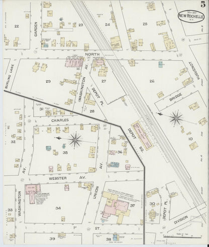 Sanborn Fire Insurance Map from New Rochelle, Westchester County, New York (1887), Sheet #0005 - Historic Sanborn Fire Insurance Map Print, vintage old map wall art, antique decor, genealogy gift, New York New York map