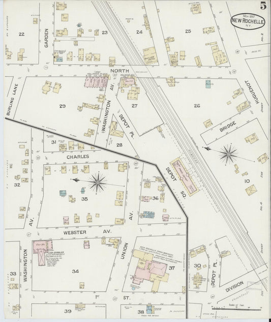 Sanborn Fire Insurance Map from New Rochelle, Westchester County, New York (1887), Sheet #0005 - Historic Sanborn Fire Insurance Map Print, vintage old map wall art, antique decor, genealogy gift, New York New York map