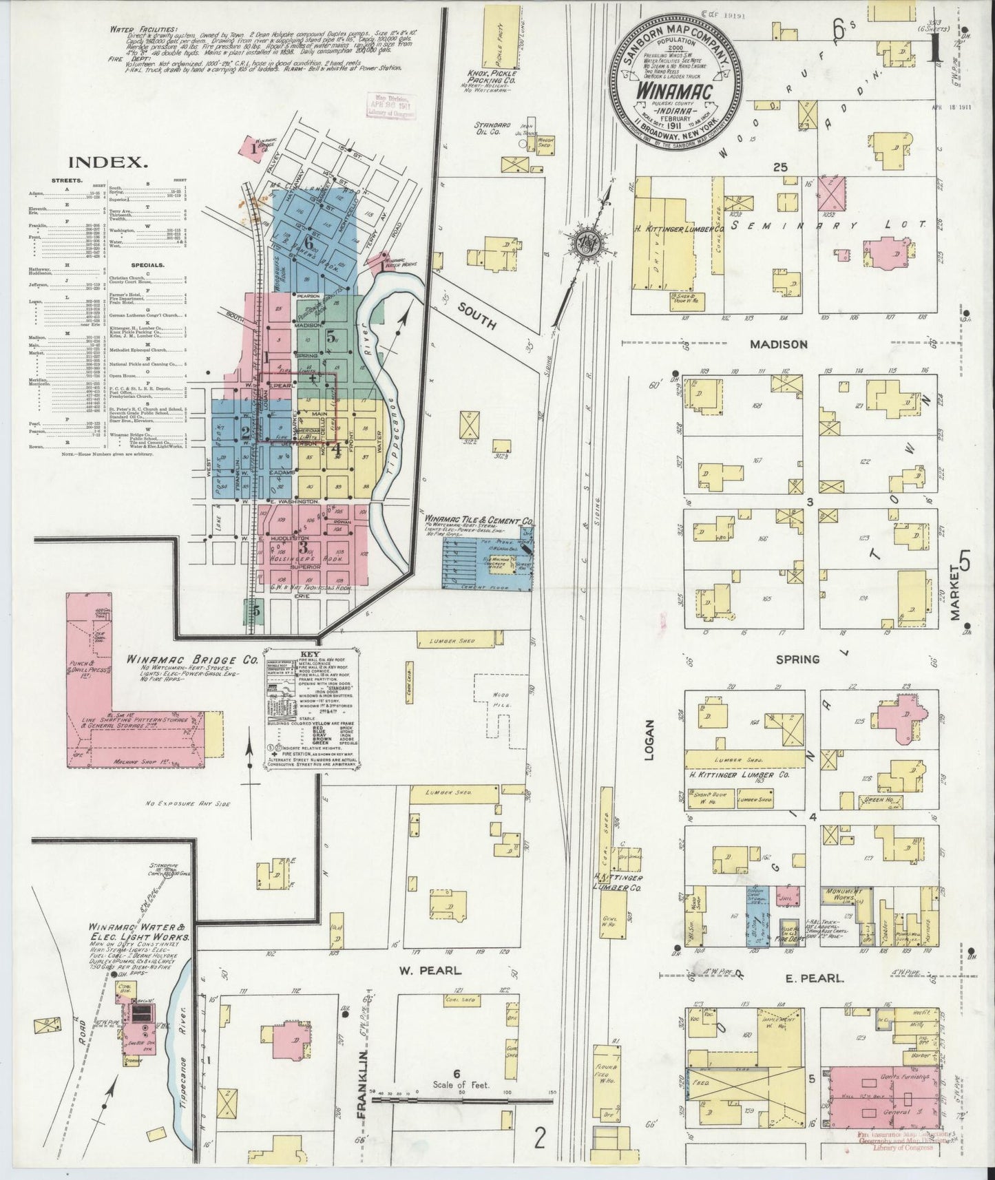 Sanborn Fire Insurance Map from Winamac, Pulaski County, Indiana (1911), Sheet #0001 - Complete Map Set gallery image, historic Sanborn map, vintage wall art, Indiana Indiana