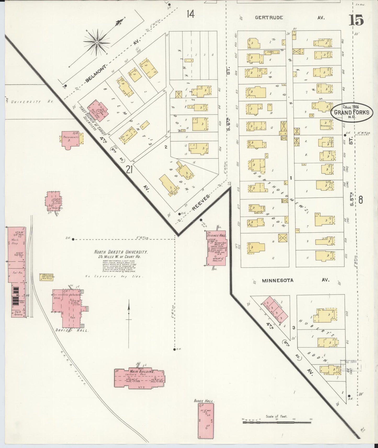 Sanborn Fire Insurance Map from Grand Forks, Grand Forks County, North Dakota (1906), Sheet #0015 - Complete Map Set gallery image, historic Sanborn map, vintage wall art, North Dakota North Dakota
